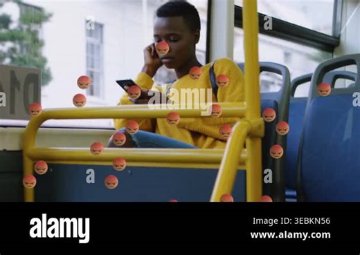 Animation of falling emojis over woman using smartphone. global social media, digital interface, technology and connections concept digitally generated video Stock Video Footage - Alamy