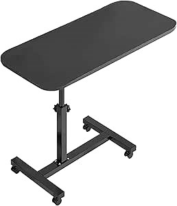 Hospital Bedside Nursing Table, Adjustable Height with Wheels Brake Rolling Bedside Table, Home Elderly Care Portable Mobile Table - Elegant Black 24 x 16 inch ，Black