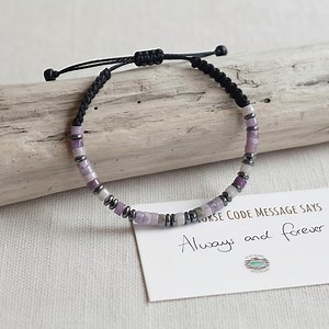 Custom Amethyst Morse Code Bracelet, Friendship Bracelet for Strength & Courage - Etsy