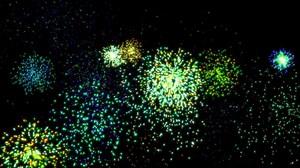 Concept F6 View of The Realistic Fireworks in Night Sky with Random Pattern Explosion Sparks Animation and Color Change