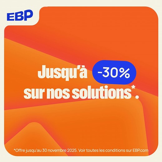 Vous passez encore des heures à saisir vos écritures ? Avec EBP Comptabilité PRO, automatisez vos tâches, gagnez du temps et gardez le contrôle sur vos finances. 👉 Jusqu’à -30 % jusqu’au 30 novembre. Description : Une compta plus rapide, plus claire, plus fiable. C’est le moment de passer au niveau supérieur. | EBP