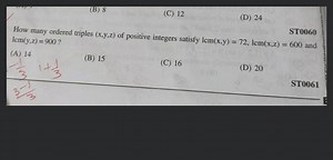 (C) 12(D) 24How many ordered triples (x, y, z) of positive in... | Filo