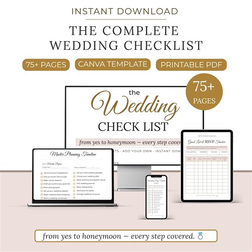 Complete Wedding Checklist | Budget, Guest List, Timeline (printable PDF) - Etsy