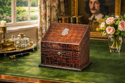 Luxurious Antique Victorian Leather English Stationery Desk Box Home Decor - Etsy