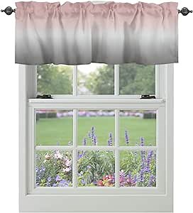ALAGEO Windows Valances Curtain Pink and Grey Ombre Kitchen Valances Rod Pocket Gradient Gradual Color Window Treatment Short Topper Curtains for Kitchen Bathroom Living Room 1 Panel,54 by 18 inches