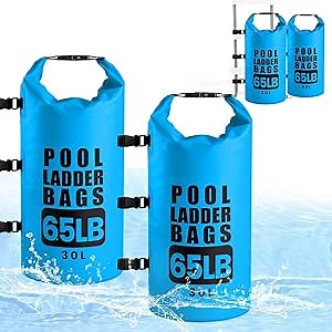 2 Pack 30L/65LB Updated Universal Pool Step Weights Sand Bag with Adjustable Strap,Waterproof 500D PVC Pool Ladder Weights,Pool Sand Stair Weights for Above Ground and in-Ground Pool Steps
