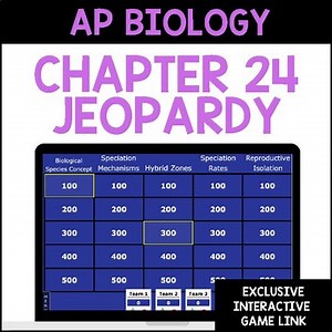 AP Bio Chapter 24 Jeopardy Review Game: The Origin of Species