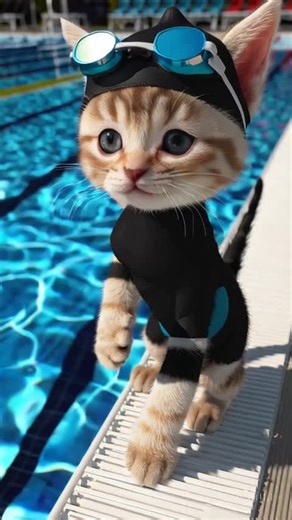 Kittens' First Time Swimming in the Pool