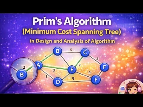 Prims algorithm for Minimum Cost Spanning Tree Explained in telugu