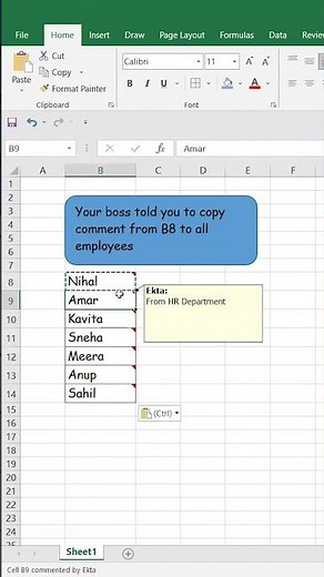 How to copy and paste cell comments in Excel