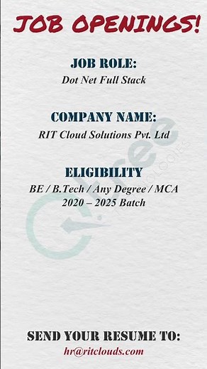 Dot Net Full Stack Developer Jobs for Freshers | 2.5–4 LPA | RIT Cloud Solutions