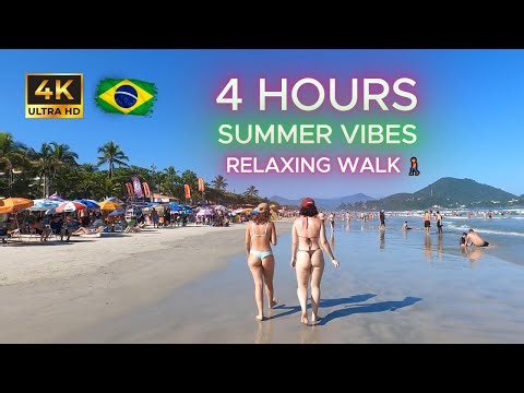 4K Video (Ultra HD) 4 HOURS Summer Vibes 🇧🇷: Relaxing Beach Walk & Blue Ocean (BRAZIL) ☀️ 🌊 🌴 🏃‍♂️