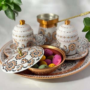 Service à café fait main en cuivre turc : tasses à expresso gravées, sucrier et plateau - Etsy France