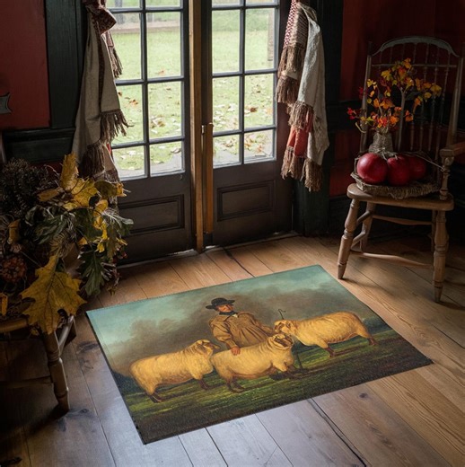 Shepherd and His Sheep Primitive Folk Art Rug - Farmhouse Antique, Unique Home Decor, Early American, Heirloom Textile, Homespun Handcrafted - Etsy