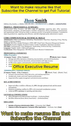 Office Executive Resume Template Clean & Professional 2025