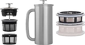 ESPRO - P7 French Press - Double Walled Stainless Steel Insulated Coffee and Tea Maker with Micro-Filter - Keep Drinks Hotter for Longer (Brushed Stainless Steel, 32Oz) + Extra Tea Micro-Filter