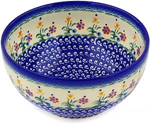 Amazon.com | Polmedia Polish Pottery Bowl 7-inch - Spring Flowers Pattern Handmade in Boleslawiec Poland by Ceramika Bona + Certificate of Authenticity: Cereal Bowls