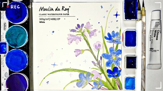 【治愈水彩插画】水色蓝粉