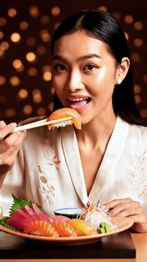 Elegant Cambodian Beauty Enjoys Exquisite Sushi | Aesthetic Mukbang in a Japanese Sushi Bar 🍣✨ #food