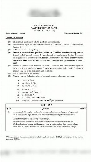 CBSE CLASS 12 PHYSICS SAMPLE QUESTION PAPER FINAL BOARD EXAM 2025-26 | PHYSICS #cbse