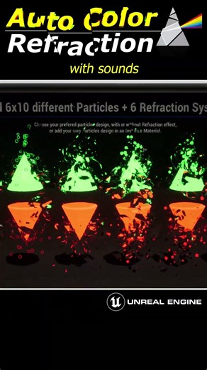 Colored Particle and Refraction system with sounds on Unreal Engne