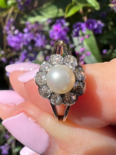 Antique 18K Rose Gold and Silver Topped Pearl and Diamond Halo Ring - Etsy