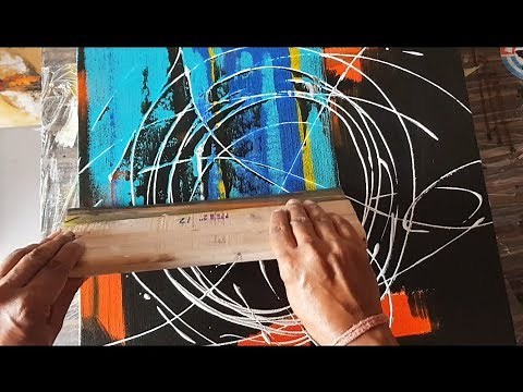 EASY Abstract Painting EVER / Using rubber squeegee / Acrylics / Demonstration