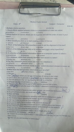 Modern Public School Class - 8th Subject - Computer M.M.80  1-M... | Filo