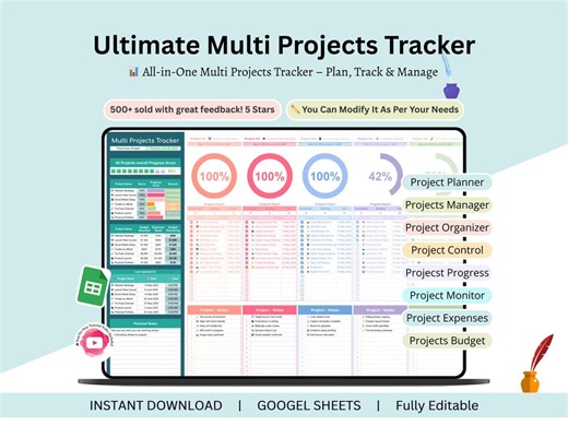 Multiple Projects Tracker - Multi Projects - Projects Tracker - Multi Phase Project - Project Task Tracker - Project Time Tracker - Etsy
