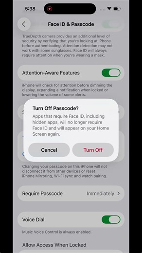 How to turn off passcode in iPhone