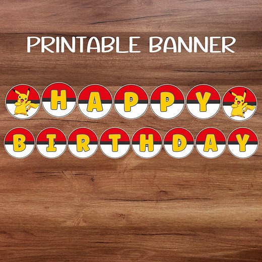 Printable Pokemon Banner, Pikachu Banner, Pokeball Banner, Pokemon Birthday Theme, Printable Birthday Banner, Pokemon Party Decor - Etsy