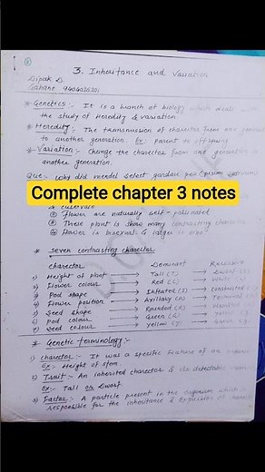 INHERITANCE AND VERIASION || Chapter 3 Biology Notes || Class 12