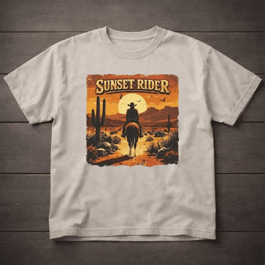 Sunset Rider Cowboy T-shirt, Vintage Desert Tee, Comfort Colors 1717, Southwest Saguaro Cactus Shirt - Etsy