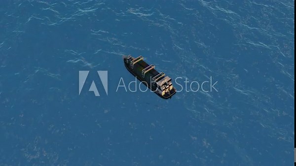 Global Shipping and Logistics Concept, Aerial top view container ship full load container for logistics import export, shipping or transportation. 3d model container ship. 4k footage