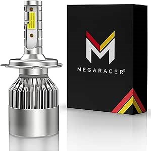 Mega Racer Motorcycle Light Bulb LED - H4/9003/HB2 40 Watt 6000K Diamond White 8000 Lumen LED Chips IP68 Waterproof Rating, 1 Piece