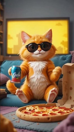 3D Funny Cat Eats Giant Pizza Slice 🍕 | Cartoon Animation #shorts