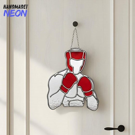 Boxer Stained Glass Suncatcher: Boxing Fighter Window Hanging Art, Sports Decor - Etsy