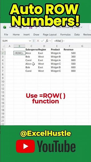 Excel Hack: Auto Updating Row Numbers When You Insert or Delete rows