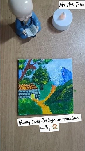 Happy Cottage in mountains acrylic painting for Beginners