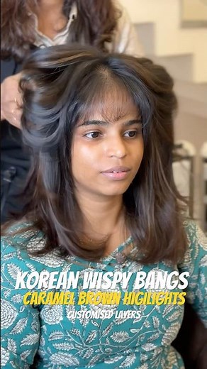 KOREAN WISPY BANGS ❤️ | CARAMEL BROWN HIghlights | Appointment- 8056168713