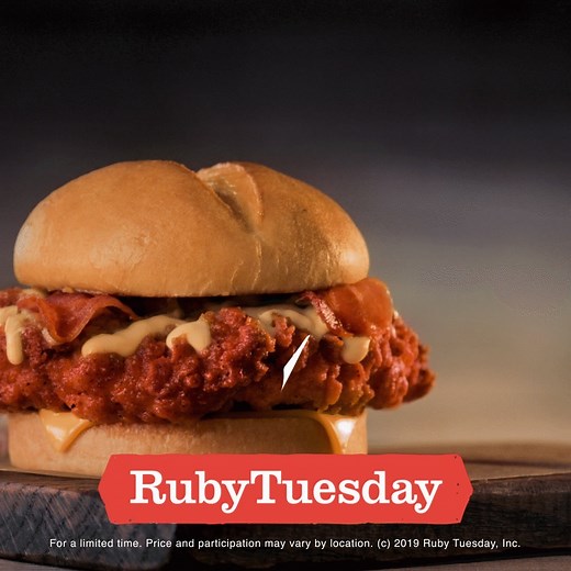 Can you resist? Get the NEW Hot Honey & Bacon Chicken Sandwich with fries or tots for just $7.99. | Ruby Tuesday