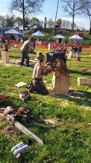 Quick carves bring raw logs to life in just 60 minutes! Central PA Chainsaw Carvers Festival April 16-18 Shippensburg Fairgrounds Details in the comments ✨️ | Central PA Chainsaw Carvers Festival
