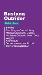 Trade the wheel for a window seat! Sterling–Denver is today’s Bustang route highlight. Check out the stops and get ready to go (and clock the special DEN airport service!). Find tix at RideBustang.com 🪟 #RideBustang #Outrider #OutriderJourney #COAdventureAwaits #TravelEasy #AirportConnections | Colorado Department of Transportation