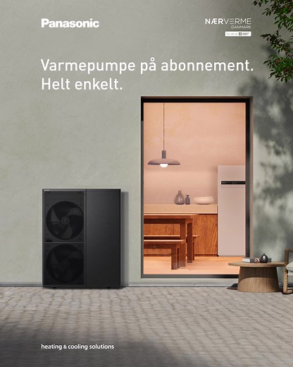 Få en Panasonic varmepumpe fra 0 kr. i installation, når du lejer - både til private og erhverv. Du får en komplet varmepumpeinstallation i høj kvalitet og en service, der matcher kvaliteten. Start med at bestille et uforpligtende tilbud her. ✔ Panasonic luft-til-vand varmepumpe fra 7.500 kr. i installation ved leje ✔ Panasonic luft-til-luft varmepumpe med aircondition fra 0 kr. i installation ved leje ✔ Du kan også købe varmepumpen med eller uden serviceaftale ✔ Landsdækkende service og 24/7 va