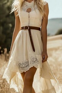 Lace Trim High-Low Sleeveless Dress