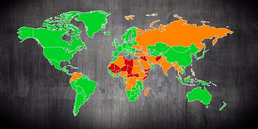Animated map reveals the most dangerous countries in the world for tourists