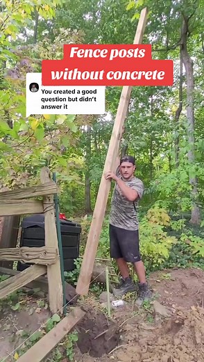 Replying to @michaelauth7 How to set a fence post WITHOUT concrete. I dig down below the frost line which is 4' here. Ad half a bucket of gravel to the bottom of the hole. Then I place the post in the hole, back fill it with the same material that came out. Tamp it down as you go and add water to help compact. My dad and I have done fences like this for years without any issues. In my opinion concrete causes early rotting of the post & alows frost to heave it easier. #concreteconstruction #concr
