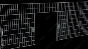 Prison bars with doors. Animation of Open Jail bars. 3d render video available in 4K FullHD and HD render footage