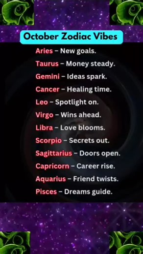October Zodiac Vibes 🍂 ✨ Feel the magical October zodiac energy! 🍁 Discover what this month brings for your sign 🌙💫 Love, luck, and life vibes revealed 🔮🔥 Share with friends and see their zodiac vibes! #OctoberVibes #zodiacenergy #horoscopereels #viralreels #astrologylove #fyp #zodiacmagic #reelitfeelit❤️❤️reelsinstagram | Zodiac Signs Hub