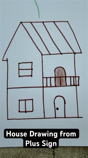 Draw House using Plus Sign | Easy House Drawing #drawing #shorts #house #home #sketch #art #draw